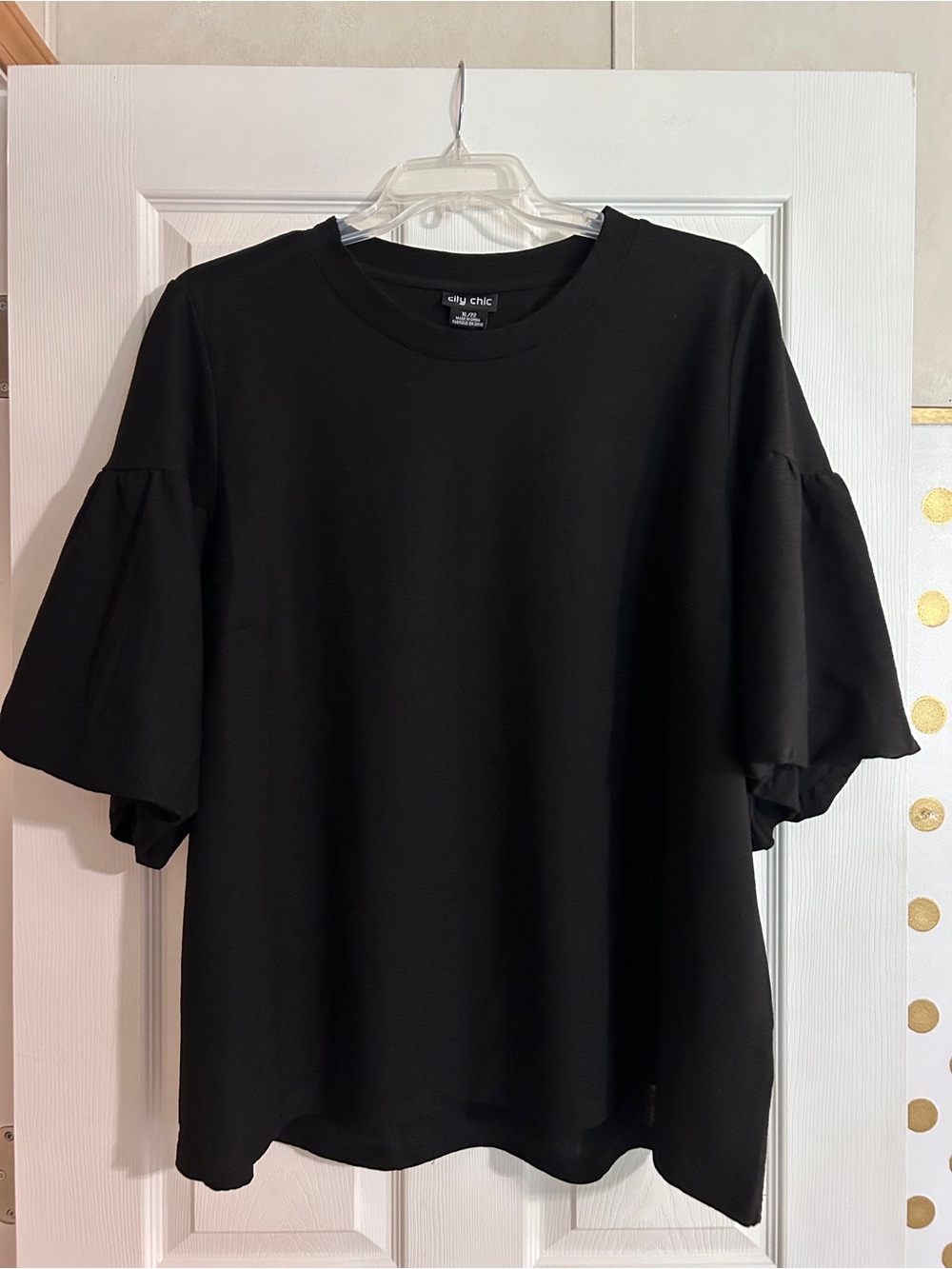 City Chic Black Puff Sleeve Short Sleeve Tee
